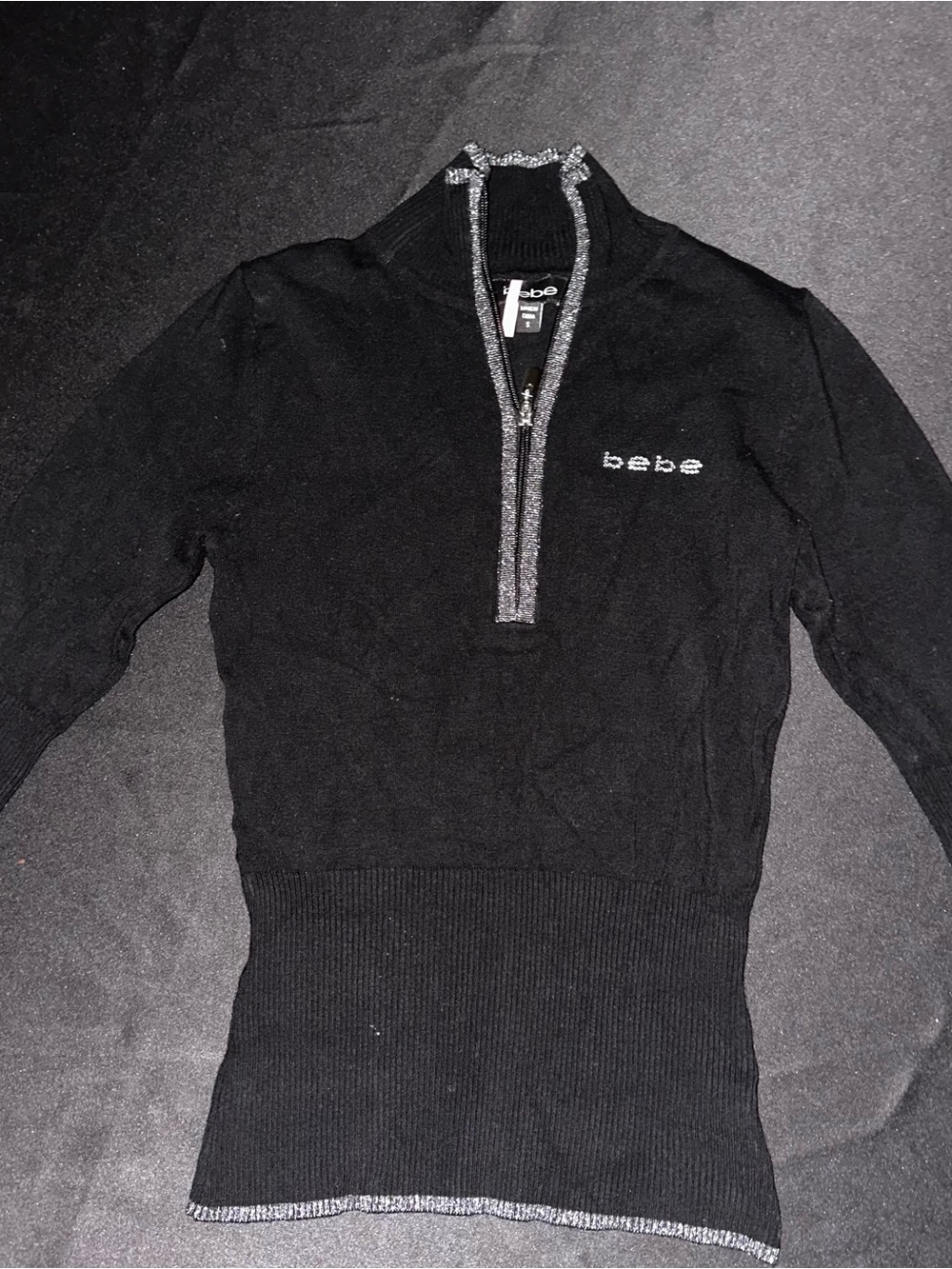 bebe Black Half-Zip Sweater with Silver Trim